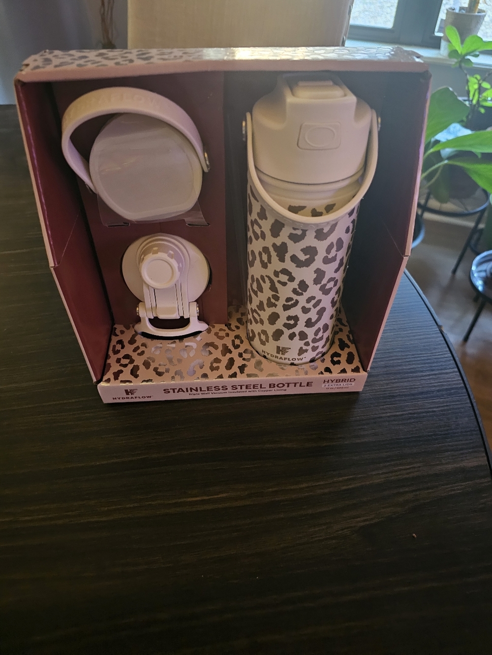 HydroFlow White/Gold Leopard Print Stainless Steel Water Bottle -